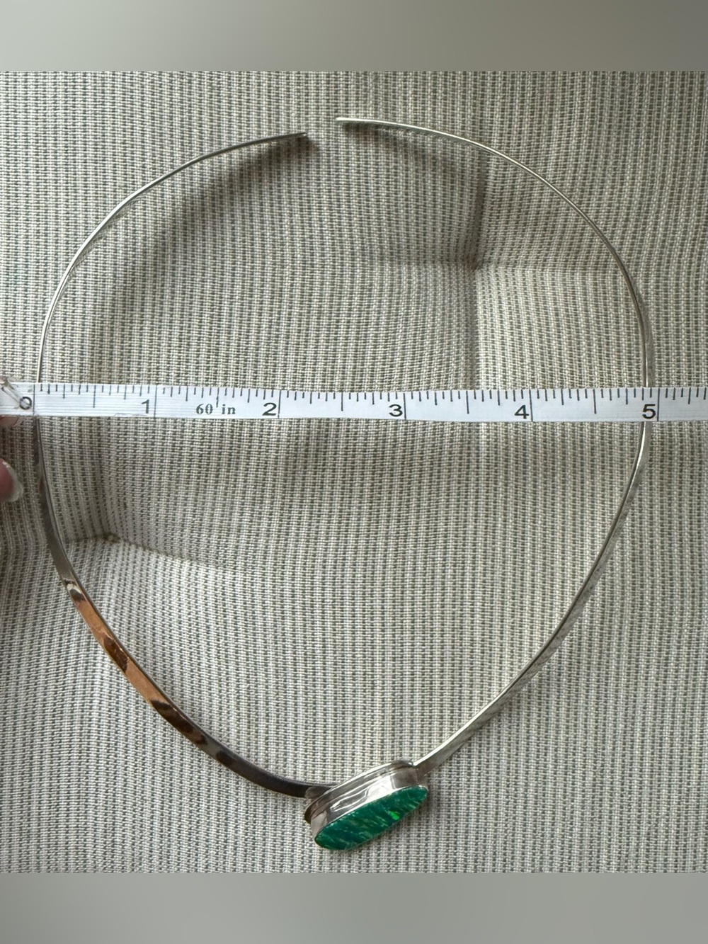 Taxco Mexico Sterling Silver Choker Necklace w/Green Opal Center 16 in vintage - Picture 14 of 17
